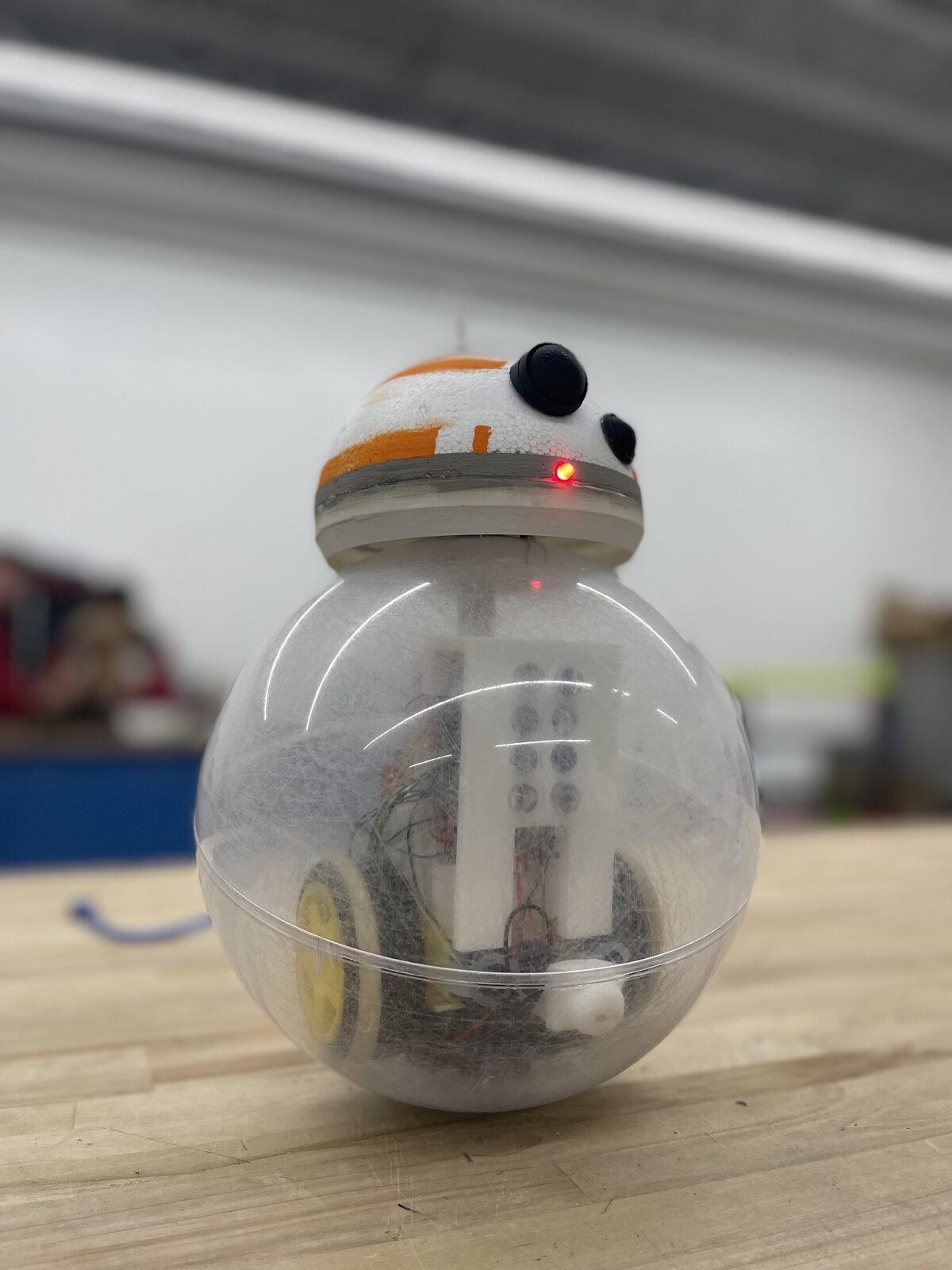 Sphere droid prototype in its clear acrylic shell